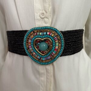 Bohemian black paper waistband belt with heart buckle
